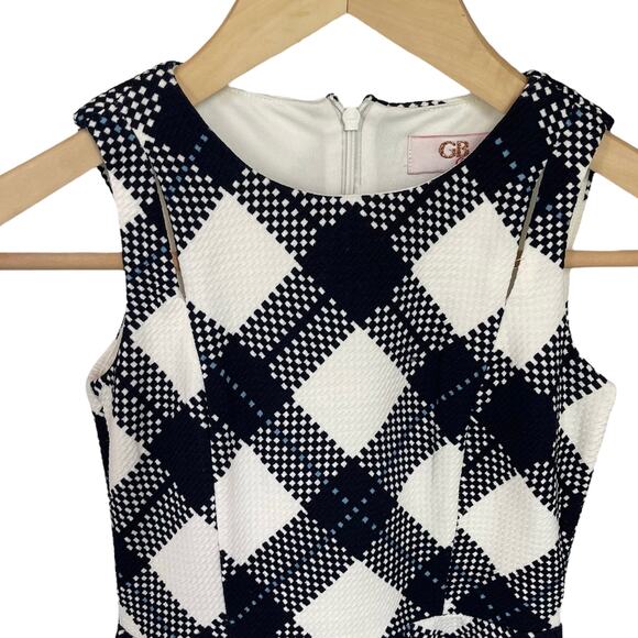 GB Girls 7 Navy Blue White Plaid Lined Fit & Flare Dress Cut Out Detail Twins - Picture 3 of 3